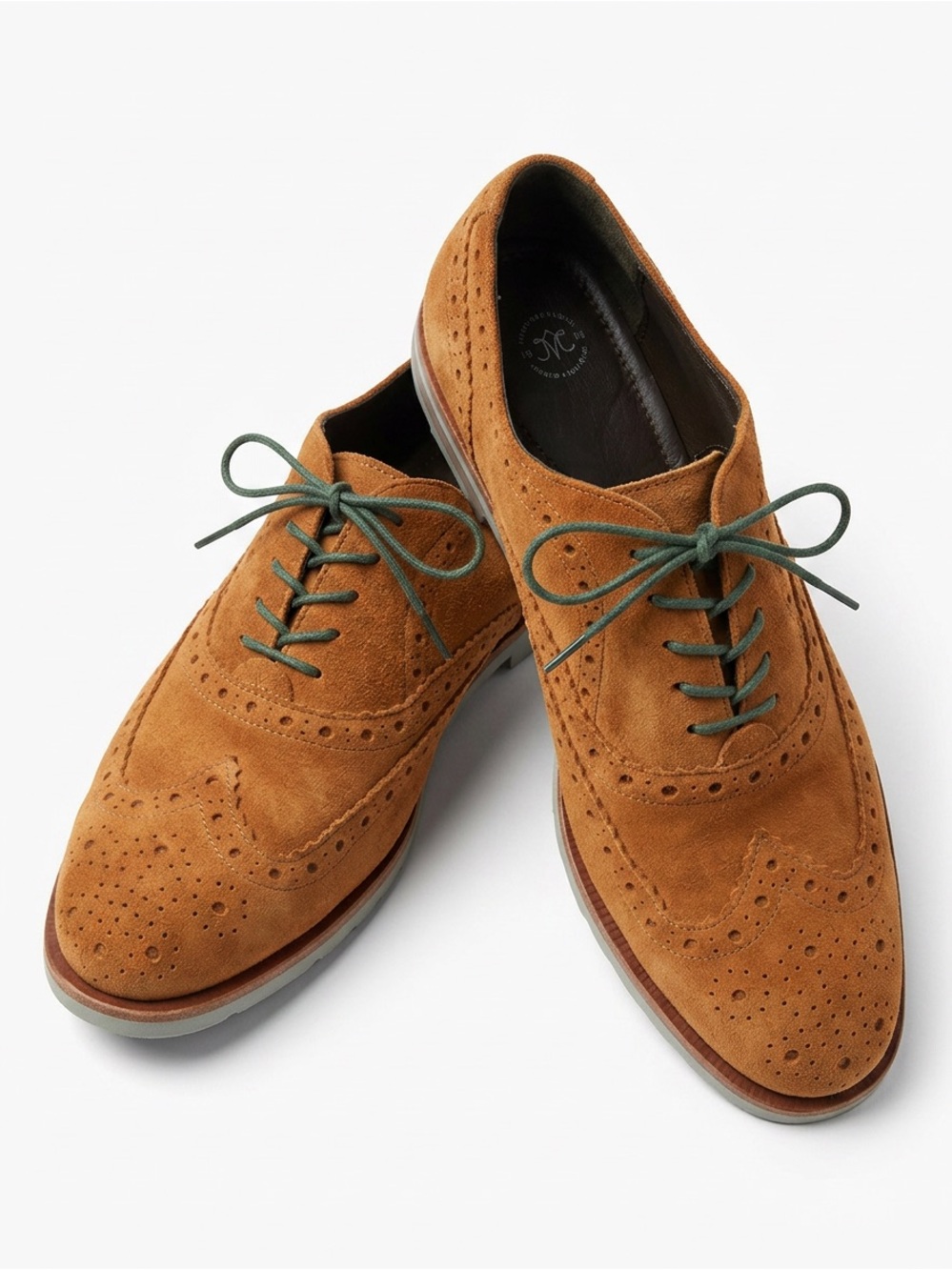Johnston & Murphy 8.5 Women’s Camel Brown Suede Wingtip Oxfords with Green Laces